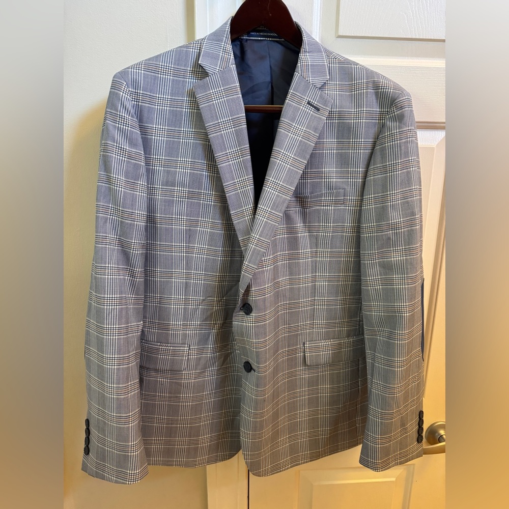 Lands' End Blue and Orange Sport Coat with Notched Lapels 46 R
